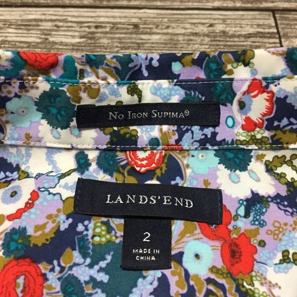Lands End Non Iron Supima Floral Button Up Shirt 3/4 Sleeve Women’s 2 - Picture 8 of 10